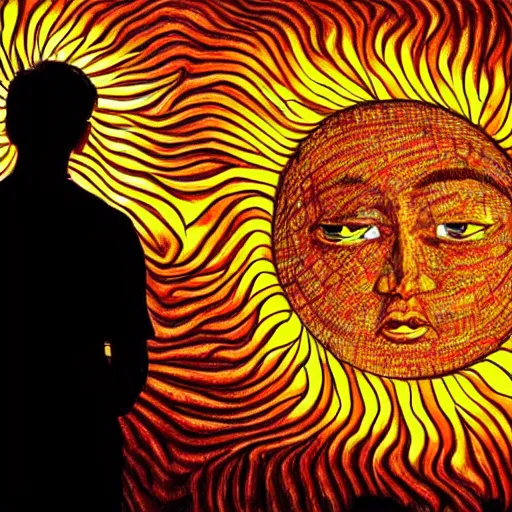 Image similar to a man looking at the sun, stunning design, hyper - detailed art