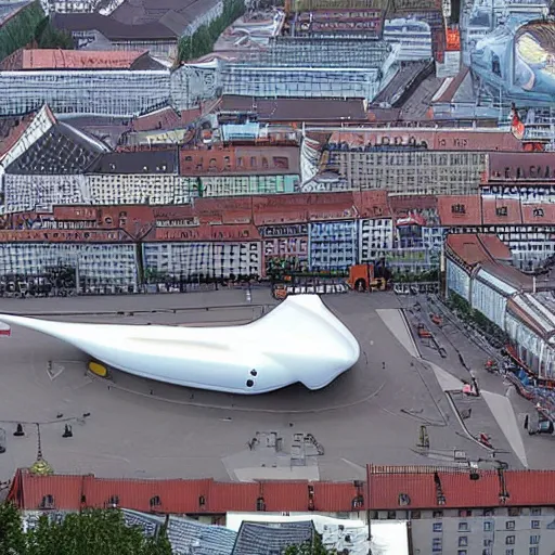 Image similar to hyperrealistic image of chinese spaceship landing in munich germany