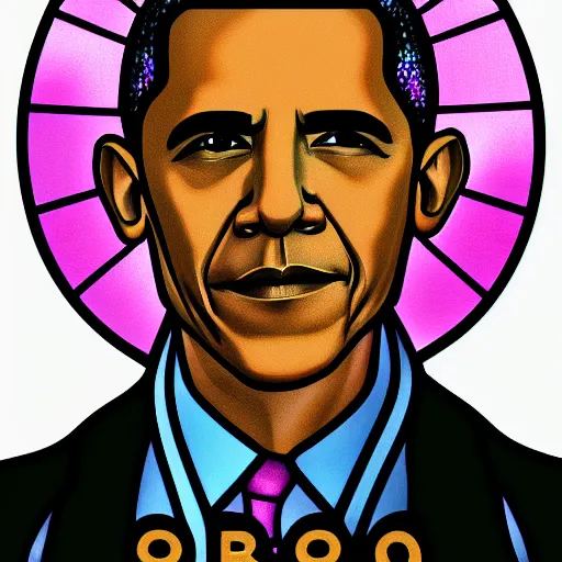Prompt: portrait of Obama, stained glass futuristic church, extremely detailed, trending on Artstation