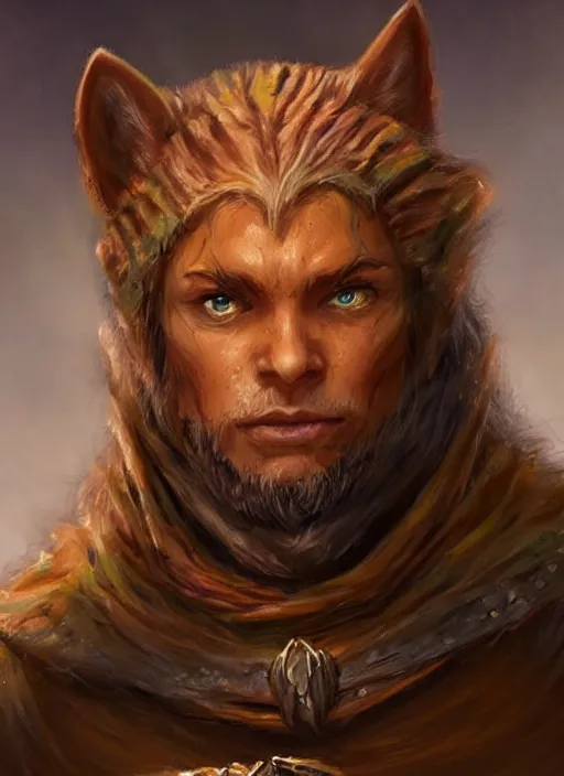 Image similar to khajit, ultra detailed fantasy, dndbeyond, bright, colourful, realistic, dnd character portrait, full body, pathfinder, pinterest, art by ralph horsley, dnd, rpg, lotr game design fanart by concept art, behance hd, artstation, deviantart, hdr render in unreal engine 5