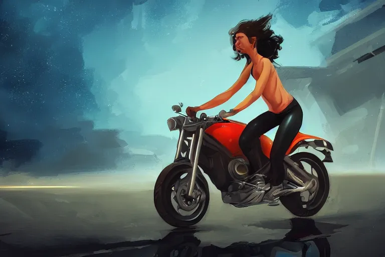 Image similar to a girl is riding a motorbike, digital painting, artstation, the space background,concept art, illustration,