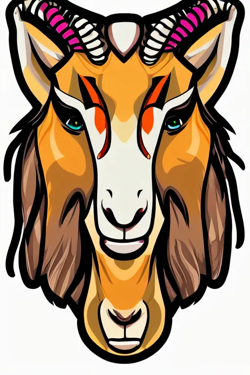 Image similar to Portrait of a savage goat, anime, sticker, colorful, illustration, highly detailed, simple, smooth and clean vector curves, no jagged lines, vector art, smooth