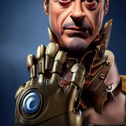 Image similar to animatronic Robert Downey Jr, exposed mechanics, photo, Stan Winston studios, detailed, 4k