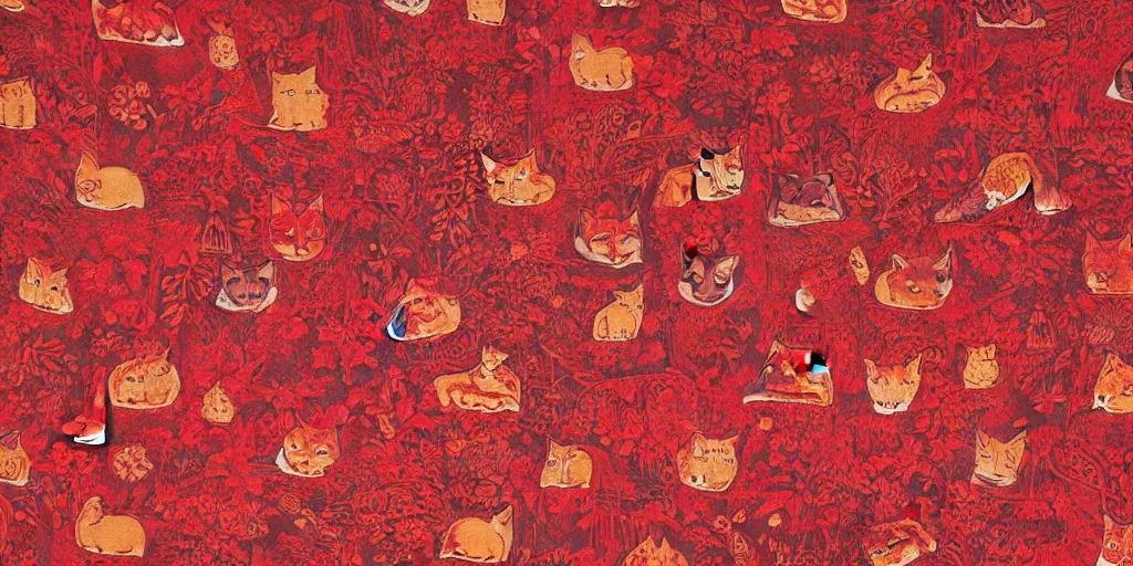 Prompt: tapestry red cat