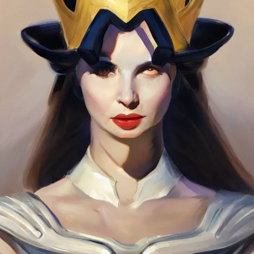 Image similar to greg manchess portrait painting of partially armored white queen from alice in wonderland as overwatch character, medium shot, asymmetrical, profile picture, organic painting, sunny day, matte painting, bold shapes, hard edges, street art, trending on artstation, by huang guangjian, gil elvgren, ruan jia, randy vargas, greg rutkowski