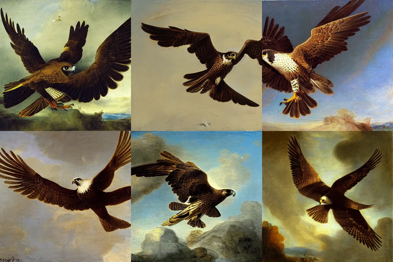 Prompt: a falcon flying in circles. painting by anthony van dyke and rembrandt van rijn