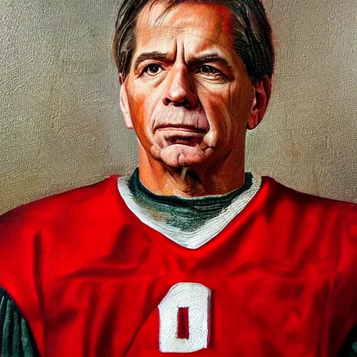 Prompt: renaissance portrait of nick saban, oil on canvas, regal, realism, detailed, meticulous