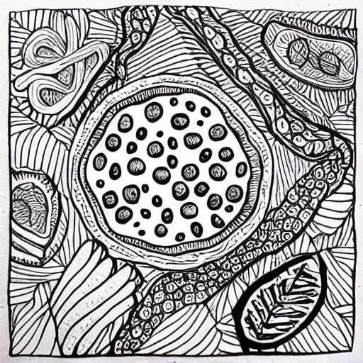 Image similar to pizza:: zentangle, ink illustration