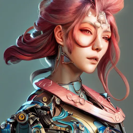 Image similar to studio portrait of lawful good colorful female holy mecha paladin absurdly beautiful, elegant, young sensual graceful woman, ultrafine hyperrealistic detailed face illustration by kim jung gi, irakli nadar, intricate linework, sharp focus, bright colors, matte, octopath traveler, final fantasy, unreal engine highly rendered, global illumination, radiant light, intricate environment