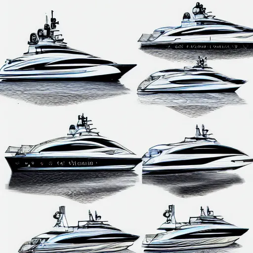 Prompt: sketches of super yacht, technical, detailed