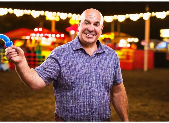 Prompt: photo still of dave mustane at the county fair!!!!!!!! at age 3 6 years old 3 6 years of age!!!!!!!! playing ring toss, 8 k, 8 5 mm f 1. 8, studio lighting, rim light, right side key light