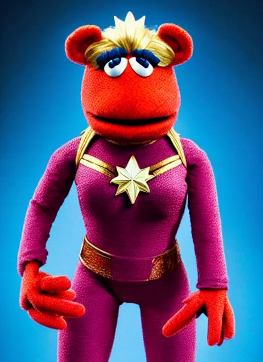 Prompt: studio portrait still of muppet!!!!! captain marvel in avengers endgame!!!!!! as a muppet muppet as a muppet, 8 k, studio lighting, key light,