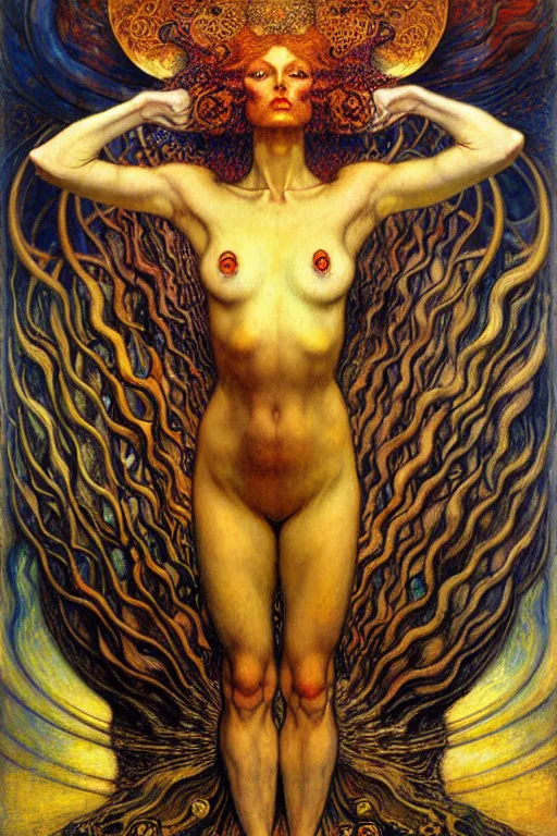 Image similar to Divine Chaos Engine by Karol Bak, Jean Delville, William Blake, Gustav Klimt, and Vincent Van Gogh, symbolist, visionary