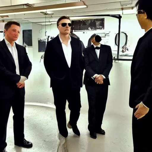 Prompt: picture of elon musk wearing sunglasses and being mafia boss meeting yakuza, good lighted photo, sharp details, detailed, hd, hdr