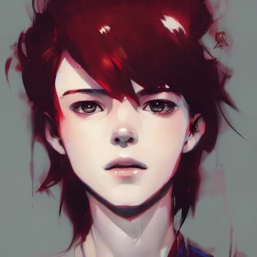 Prompt: portrait of a teen girl with short red hair, dramatic lighting, anime illustration by Greg rutkowski, yoji shinkawa, 4k, digital art, concept art, trending on artstation, アニメ, featured on pixiv