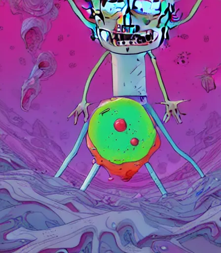 Image similar to Cosmic mess by Alex Pardee and Nekro and Petros Afshar, James McDermott (rick and Morty style) unstirred paint, vivid color, cgsociety 4K