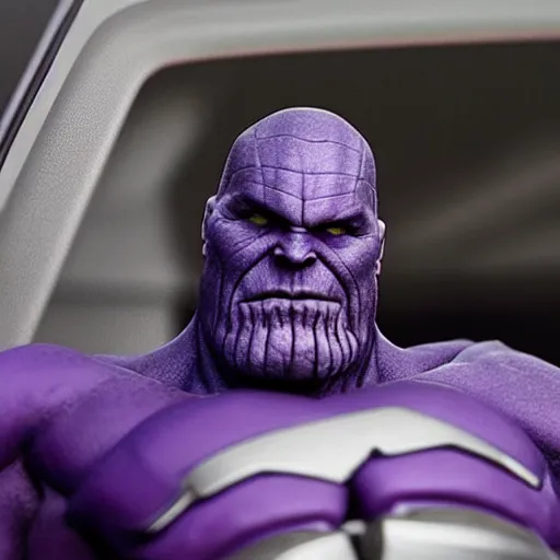 Prompt: thanos driving a car