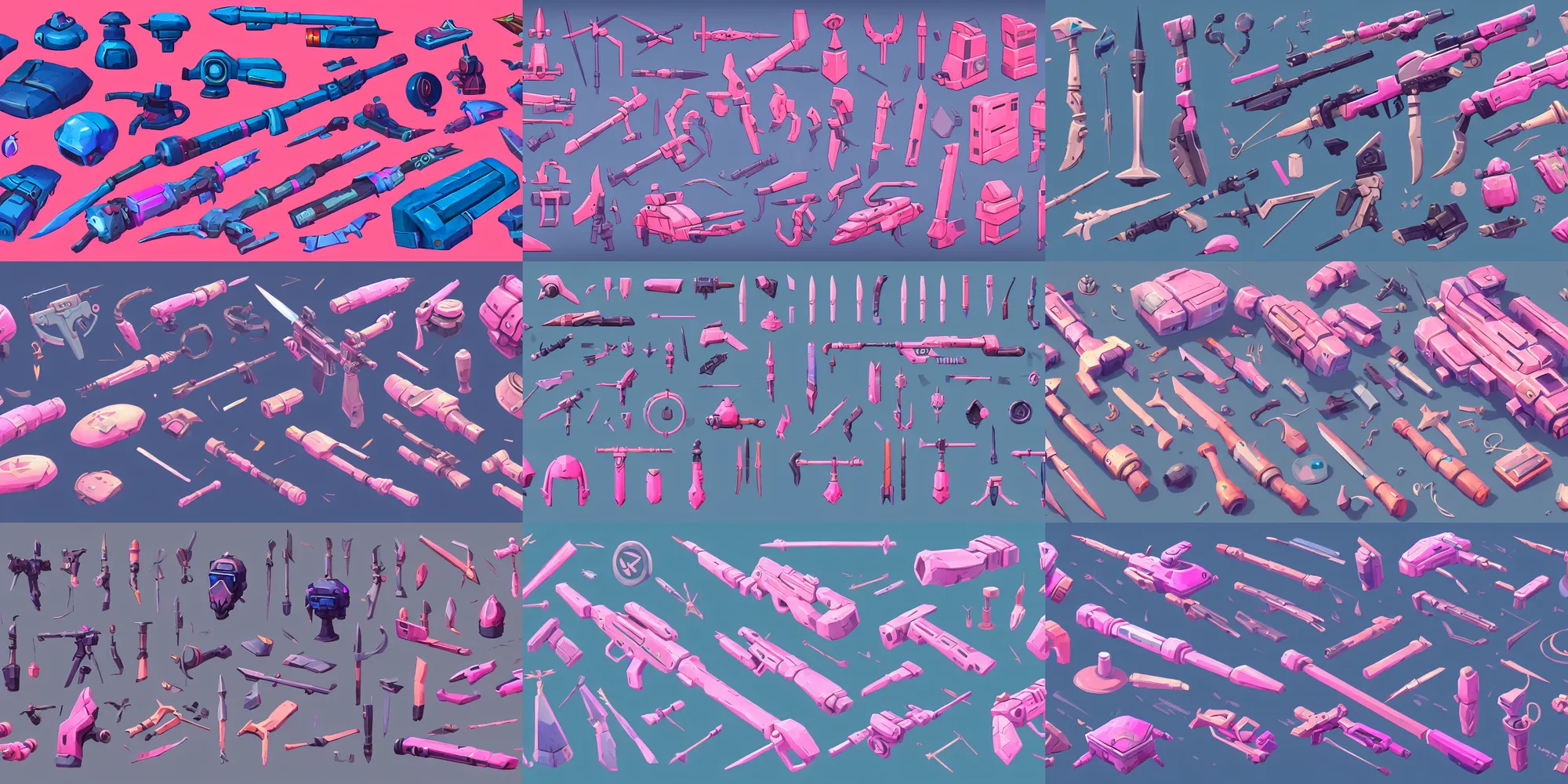 Prompt: game asset of futuristic military utensils of furniture and decoration, in gouache detailed paintings, props, stylized, 2 d sprites, kitbash, arcane, overwatch, blue and pink color scheme, 8 k, close up
