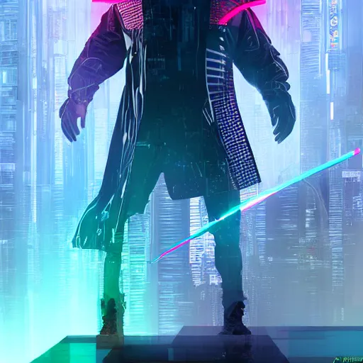 Image similar to cyberpunk mikhail gorbachov as the leader of a futuristic communist nation, cybernetics, sharp lines, digital, artstation, colored in