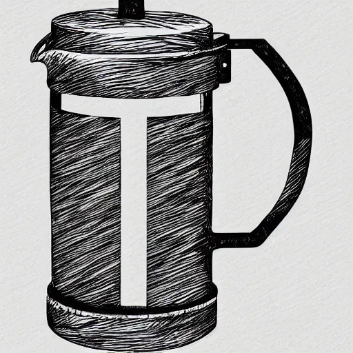 Image similar to french press, coffee, hand drawn, illustration, engraved vector, by alexanderpokusay