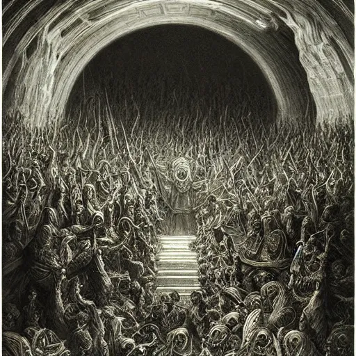 Prompt: the most epic chess game in all of time and space, by gustave dore, cinematic, heavy metal album cover