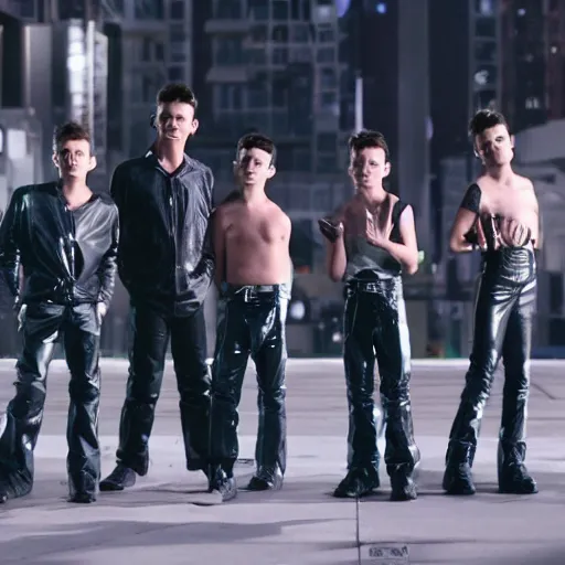 Image similar to a group of aliens that look like the music group new kids on the block, 8 k, movie still