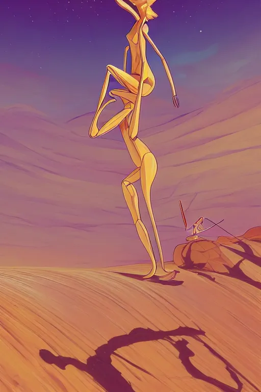 Image similar to preying mantis, desert scene, centered, solid bacgkround, median photoshop filter cutout vector behance, hd by artgerm, jesper ejsing, by rhads, makoto shinkai and lois van baarle, ilya kuvshinov, rossdraws, illustration, art by ilya kuvshinov and gustav klimt