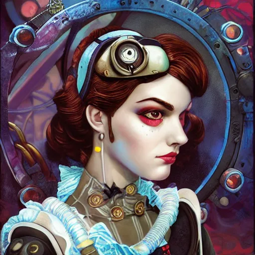 Image similar to lofi underwater bioshock steampunk corset portrait, Pixar style, by Tristan Eaton Stanley Artgerm and Tom Bagshaw.