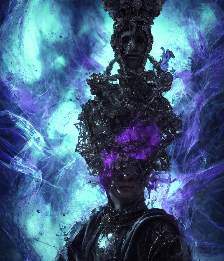 Image similar to impressive ominous front!! shot photo of a court jester character fine portrait fine portrait mesmerizing fractal hyper cubes platinum cracked dark future hyper dimensional space galactic crystal nebula edges elegant detailed intricate concept artstation sharp focus ray tracing cinematic masterpiece temporal corruption beeple wlop germ 8 4 k scifi glossy hyper realistic illustration canon eos r 3 fujifilm x - t 3 0 sony alpha a 6 6 0 0