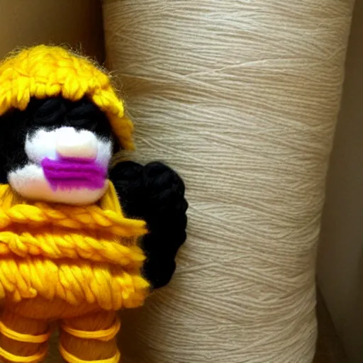 Image similar to a doll of wario made out of yarn