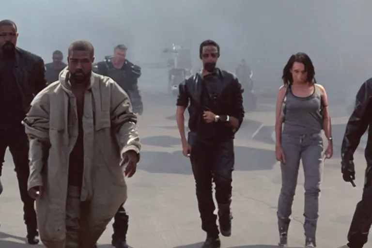 Image similar to VFX movie where Kanye West plays the Terminator by James Cameron