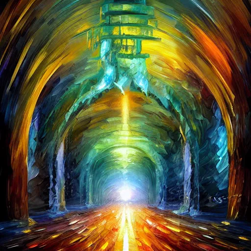 Image similar to squirrel hill tunnel monster, fantasy, intricate, elegant, highly detailed, digital painting, artstation, concept art, smooth, sharp focus, illustration, art by leonid afremov