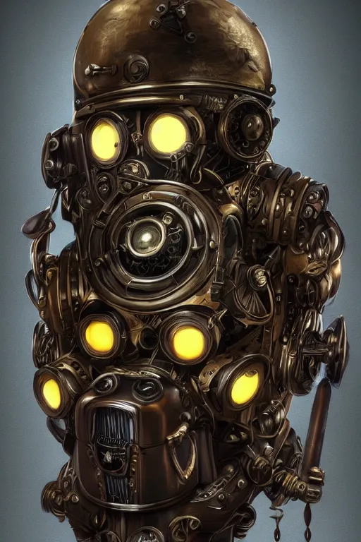 Image similar to steampunk helmet fantasy art mask robot ninja stylized digital illustration sharp focus, elegant intricate digital painting artstation concept art global illumination ray tracing advanced technology chaykin howard and campionpascale and cooke darwyn and davis jack