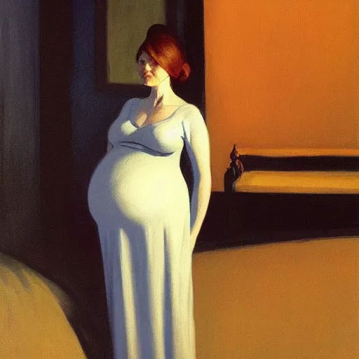 Image similar to a snooty pregnant witch portrait, by edward hopper, new artstation artist,