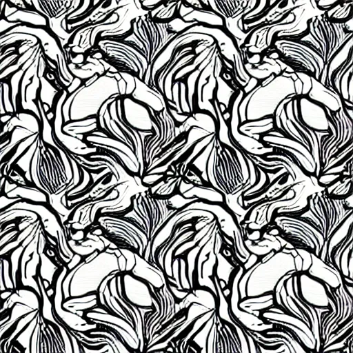 Image similar to seamless pattern of psychedelic roots. black and white, drawing, white background, seamless, ornament.