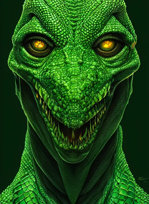 Prompt: symmetry!! portrait of a lizard man, dark green scales, horror, white glowing eyes, night time lighting, intricate, scary, highly detailed, digital painting, artstation, concept art, smooth, sharp focus, illustration, art by greg rutkowski