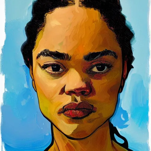 Image similar to Portrait of Tessa Thompson in the style of the Van Gough self portrait