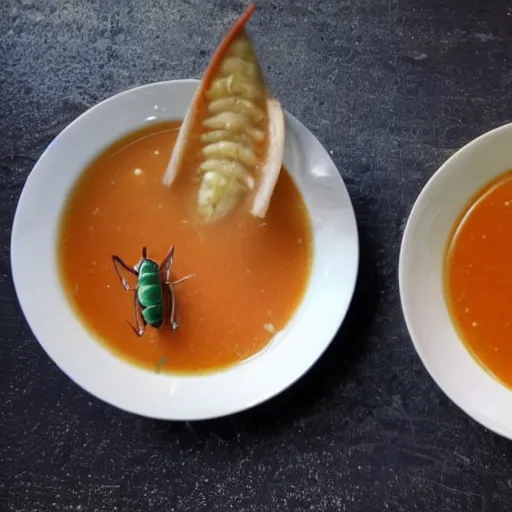 Prompt: a fly eating my soup