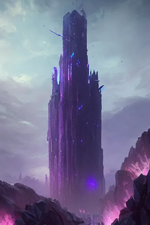Image similar to Eldritch Tower of The Void, Purple and Blue colored, 4k, masterpiece, cinematic, by Greg Rutkowski, Trending on Artstation