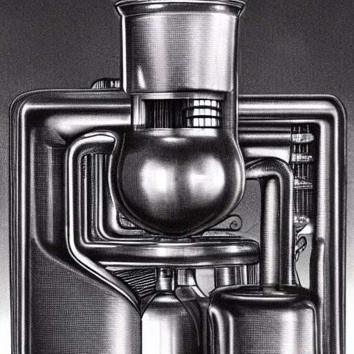 Image similar to a masticating juicer designed by H.R. Giger, product design, whitespace rendering