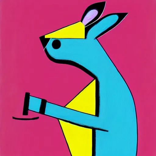 Image similar to a painting of a man and a rabbit holding hands, a cubist painting by michael deforge, featured on pixiv, furry art, modern european ink painting, suprematism, mixed media, anime aesthetic, matte drawing, genderless