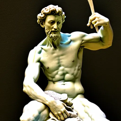 Image similar to michelangelo statue doing the dishes