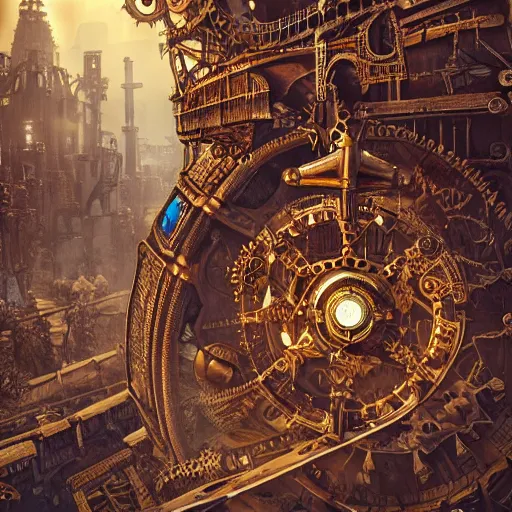 Image similar to Photo of epic steampunk clockwork city, designed by Antoni Gaudi, desert scenery, intricate details, artstation, cgsociety, 8k