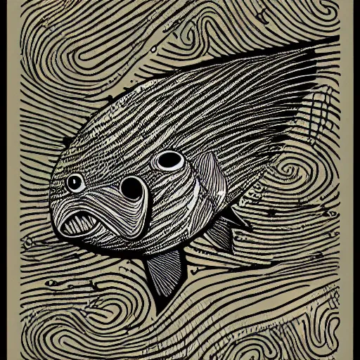 Prompt: illustration of an angler fish, in the style of robert geronimo, deep sea, stylized linework, ornamentation, artistic, muted color