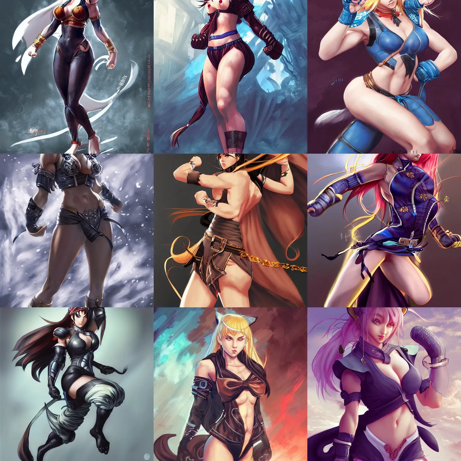 Prompt: beautiful female catgirl martial arts fighter girl character street fighter full - length image, concept art futuristic norse, anime art, intricate details, highly detailed photorealistic portrait in the style of adam hughes, seseon yoon, artgerm and warren louw