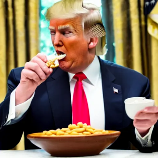 Image similar to donald trump eating baked beans in the white house