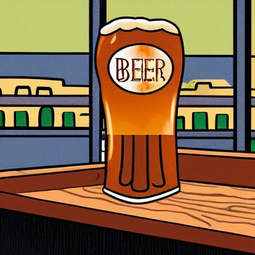 Image similar to A pint of beer sitting on a bar as painted by Matt Bors