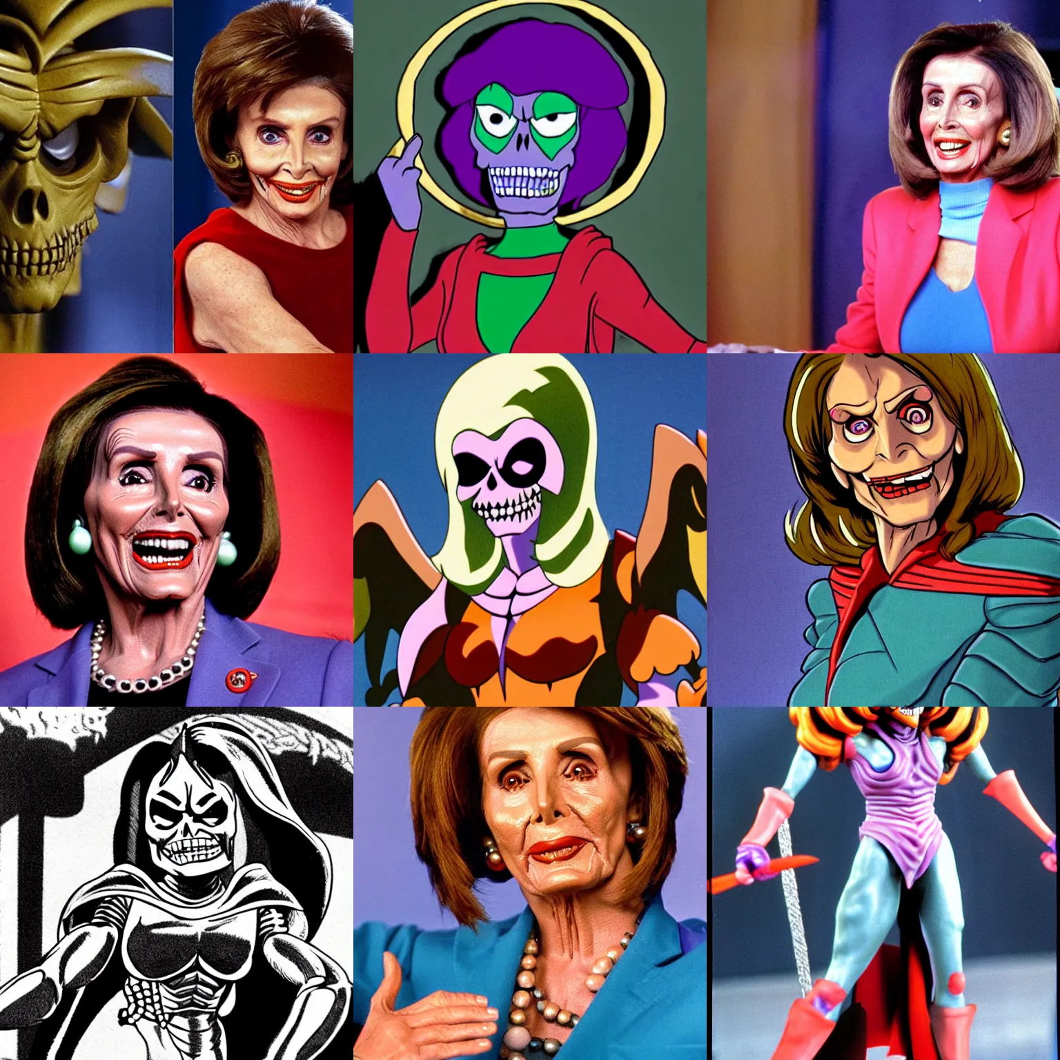 Prompt: nancy pelosi as skeletor in he - man and the masters of the universe, 1 9 8 3, animated series, cartoon