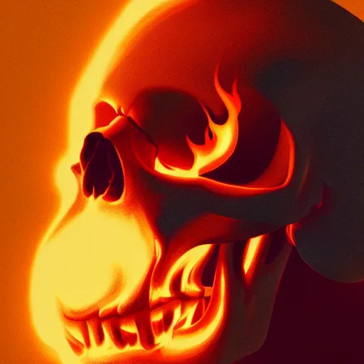 Image similar to A stunning profile of a symmetrical skull on fire by Simon Stalenhag, Trending on Artstation, 8K