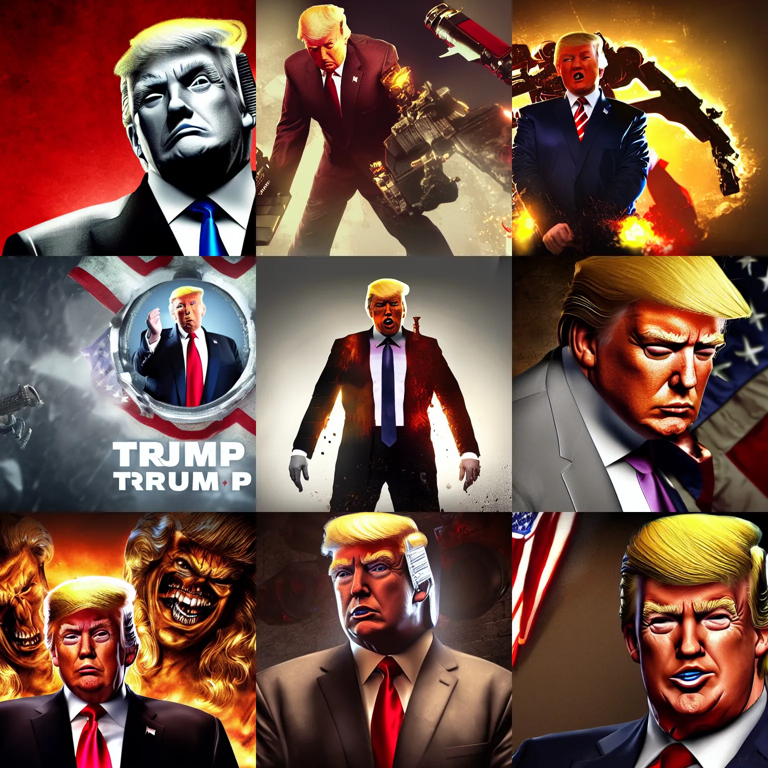 Prompt: Portrait of Donald Trump as Duke Nukem, amazing splashscreen artwork, splash art, head slightly tilted, natural light, elegant, intricate, fantasy, atmospheric lighting, cinematic, unreal engine